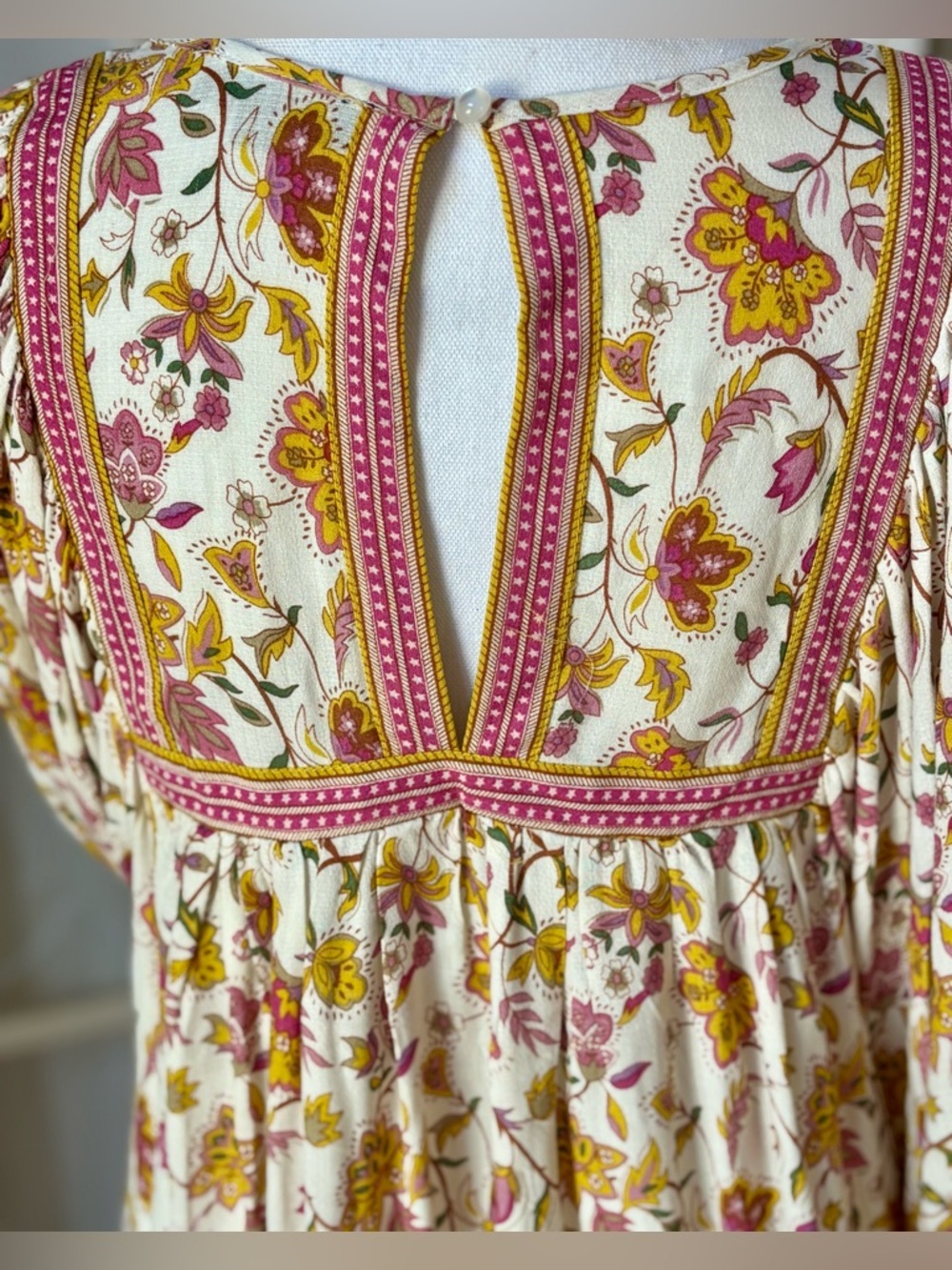 Rachel Zoe Boho Floral Peasant Blouse Tassel Tie Flowy Top S - Picture 5 of 9